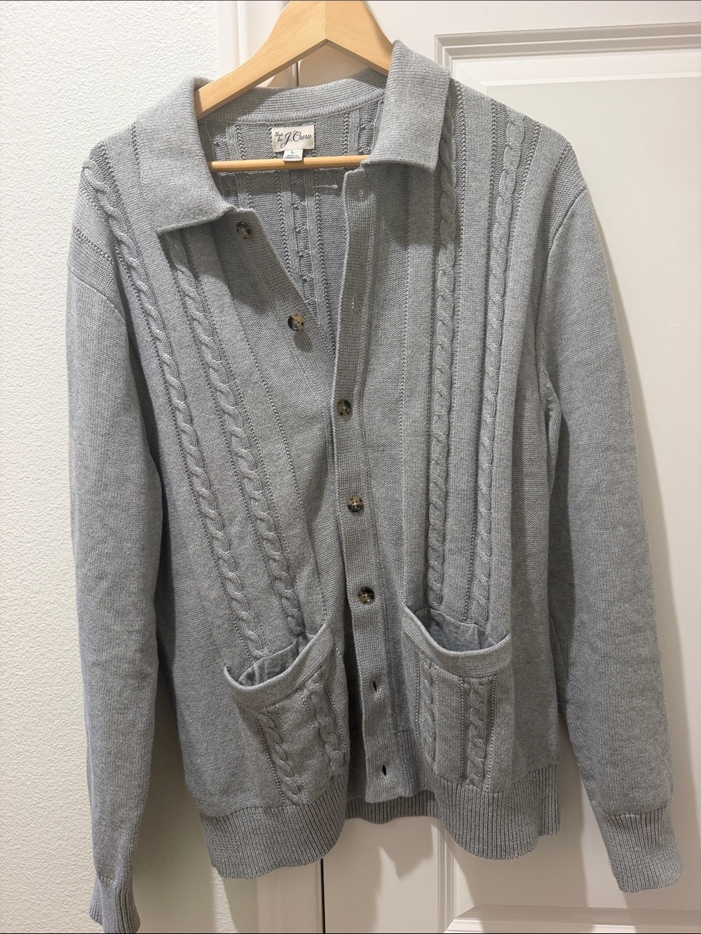 NWOT J CREW Classic Cable Knit Button-Up Cardigan - Light Gray